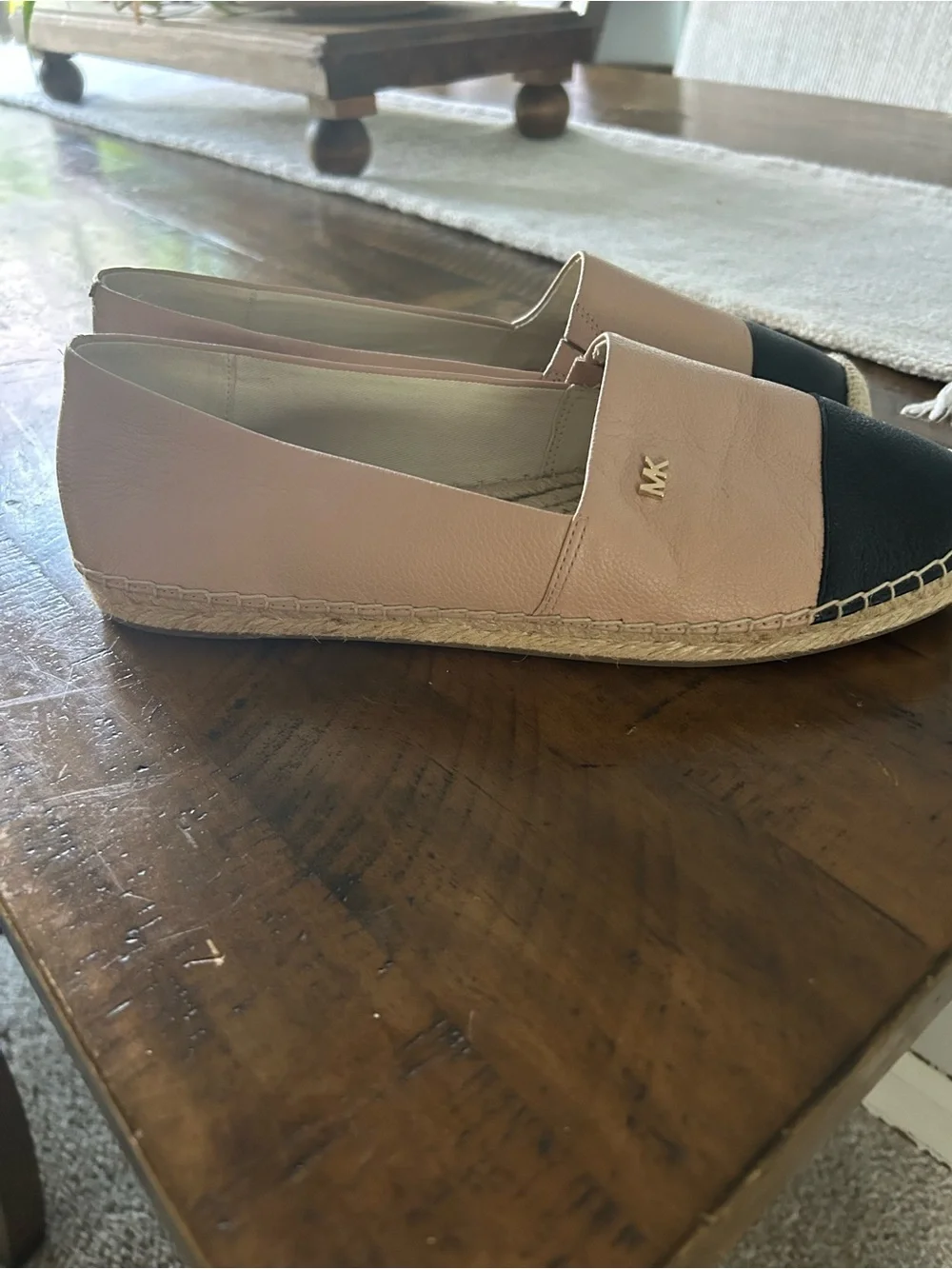 Michael Kors Blush Pink and Black Leather Espadrille Flats